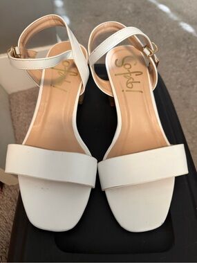 Sofft White Open-Toe Ankle Strap Block Heels